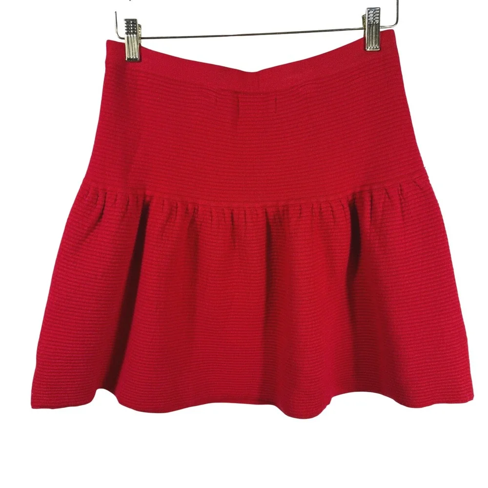 Cynthia Rowley Red A-Line Ribbed Skirt Size Medium‎ Women's Stretch Waist - Picture 6 of 9